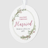 初めてのクリスマス結婚したミニマルリース写真 オーナメント (正面)