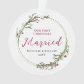 初めてのクリスマス結婚したミニマルリース写真 オーナメント (正面)