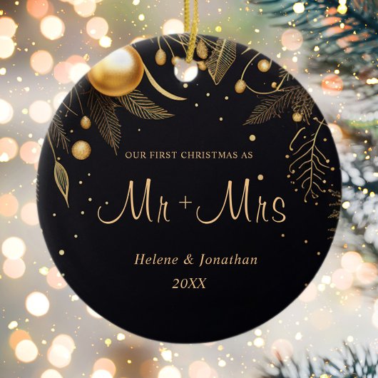 初めてのクリスマス結婚したモダンエレガントカップル セラミックオーナメント