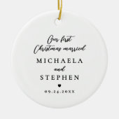 初めてのクリスマス結婚したモダンミニマル写真 セラミックオーナメント (正面)