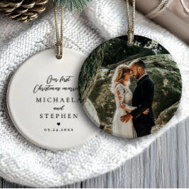 初めてのクリスマス結婚したモダンミニマル写真 セラミックオーナメント