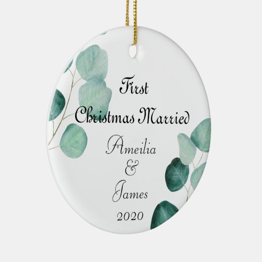 初めてのクリスマス結婚したユーカリ セラミックオーナメント (右)