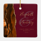 初めてのクリスマス結婚したラストアゲートブルゴーニュ金ゴールド セラミックオーナメント (裏面)