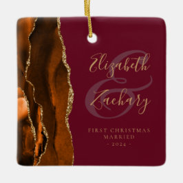 初めてのクリスマス結婚したラストアゲートブルゴーニュ金ゴールド セラミックオーナメント