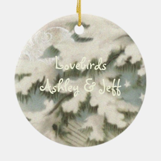 初めてのクリスマス結婚したラブバードオーナメント セラミックオーナメント (裏面)