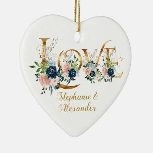 初めてのクリスマス結婚したラヴエレガントタイポグラフィ セラミックオーナメント (右)