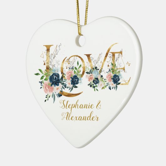 初めてのクリスマス結婚したラヴエレガントタイポグラフィ セラミックオーナメント (左)