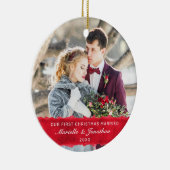 初めてのクリスマス結婚したレッドストライプカスタム写真 セラミックオーナメント (右)
