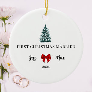 初めてのクリスマス結婚したレッドボウコケットキープサケ セラミックオーナメント