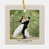 初めてのクリスマス結婚したレトロの写真 セラミックオーナメント (正面)