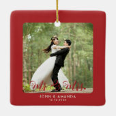 初めてのクリスマス結婚したレトロの写真 セラミックオーナメント (裏面)