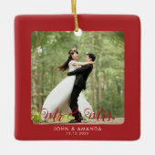 初めてのクリスマス結婚したレトロの写真 セラミックオーナメント (正面)