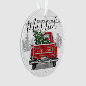 初めてのクリスマス結婚したヴィンテージレッドトラック写真 オーナメント (正面)