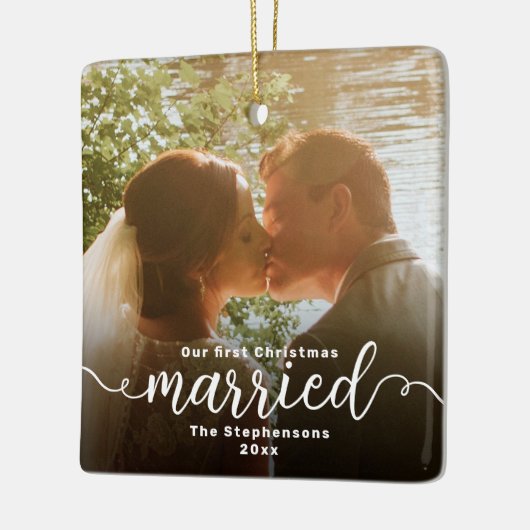 初めてのクリスマス結婚した両面写真 セラミックオーナメント (左)