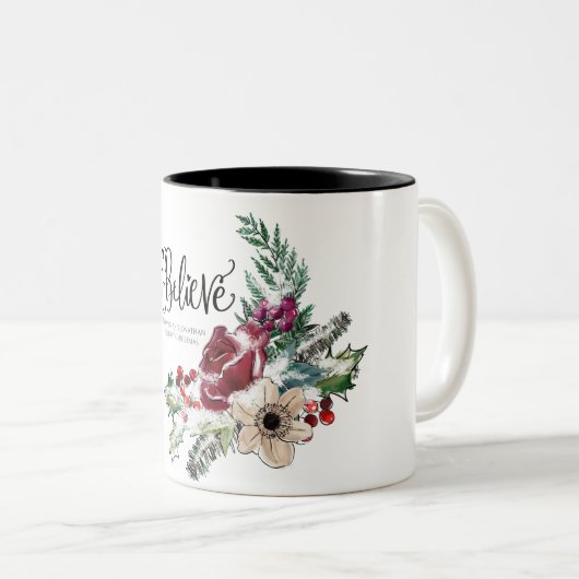 初めてのクリスマス結婚した信じ パーソナライズされた ツートーンマグカップ (正面右)