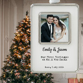 初めてのクリスマス結婚した写真 シルバープレートフレームオーナメント