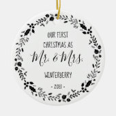初めてのクリスマス結婚した写真 セラミックオーナメント (正面)