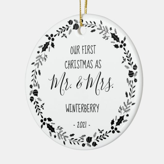 初めてのクリスマス結婚した写真 セラミックオーナメント (左)