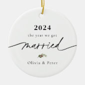 初めてのクリスマス結婚した写真 セラミックオーナメント (正面)