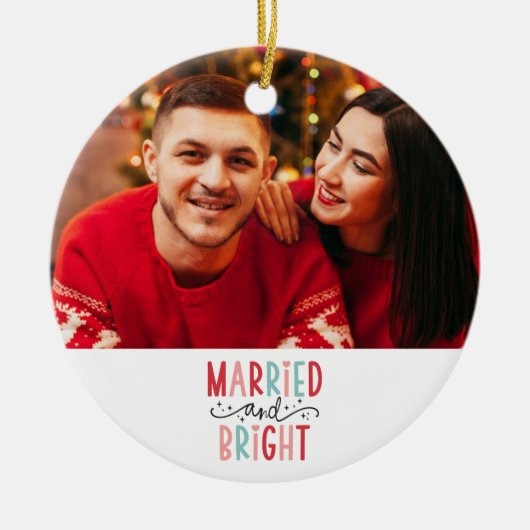 初めてのクリスマス結婚した写真 セラミックオーナメント (正面)