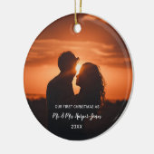 初めてのクリスマス結婚した写真 セラミックオーナメント (左)