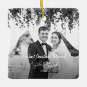 初めてのクリスマス結婚した写真 セラミックオーナメント (正面)