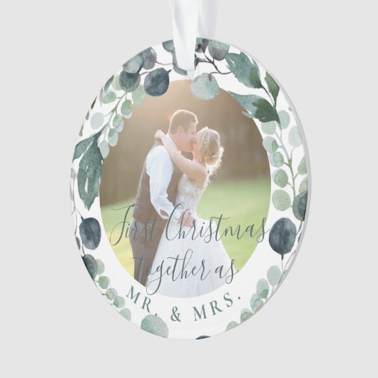 初めてのクリスマス結婚した写真：ニューライウェッド夫妻 オーナメント (正面)