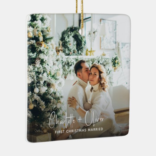初めてのクリスマス結婚した写真Keepsake セラミックオーナメント (右)