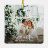 初めてのクリスマス結婚した写真Keepsake セラミックオーナメント (正面)