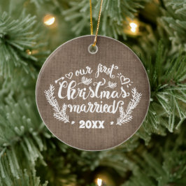 初めてのクリスマス結婚した写真Keepsake セラミックオーナメント