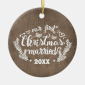 初めてのクリスマス結婚した写真Keepsake セラミックオーナメント (正面)