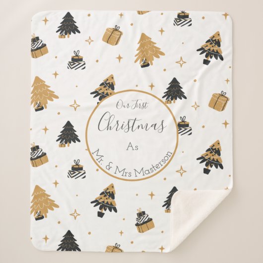 初めてのクリスマス結婚した夫妻のカスタム シェルパブランケット (正面)