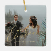 初めてのクリスマス結婚した夫妻の写真2枚 セラミックオーナメント (正面)