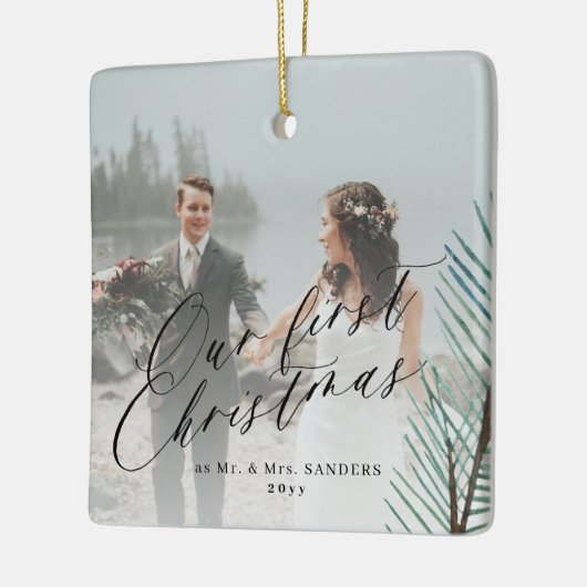 初めてのクリスマス結婚した夫妻の写真2枚 セラミックオーナメント (左)