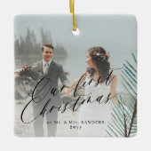 初めてのクリスマス結婚した夫妻の写真2枚 セラミックオーナメント (正面)