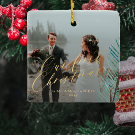 初めてのクリスマス結婚した夫妻の写真2枚 セラミックオーナメント