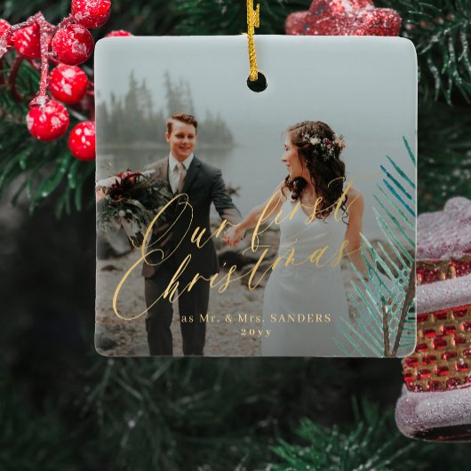 初めてのクリスマス結婚した夫妻の写真2枚 セラミックオーナメント