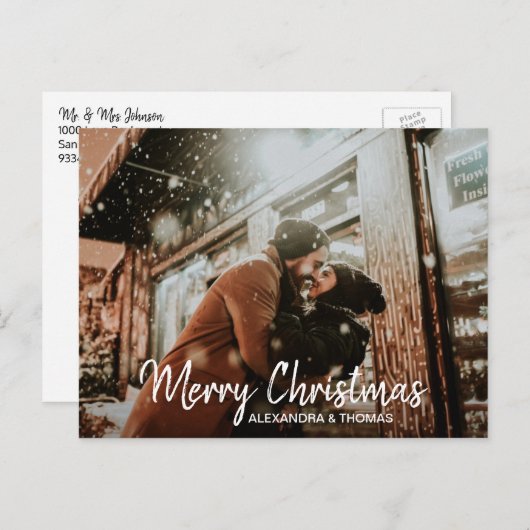 初めてのクリスマス結婚した婚約した白 |写真 シーズンポストカード (正面/裏面)