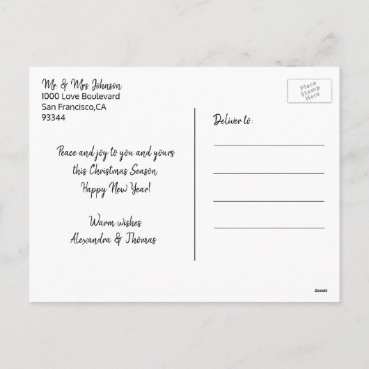 初めてのクリスマス結婚した婚約した白 |写真 シーズンポストカード (裏面)