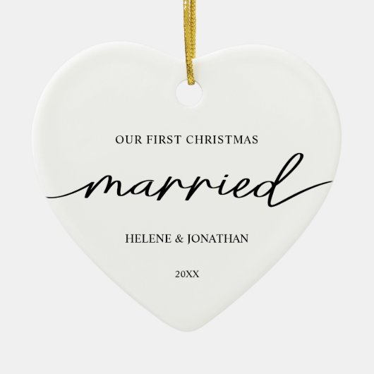 初めてのクリスマス結婚した対ミニマルエレガント セラミックオーナメント (正面)