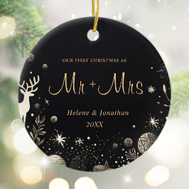 初めてのクリスマス結婚した対モダンエレガント セラミックオーナメント