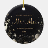 初めてのクリスマス結婚した対モダンエレガント セラミックオーナメント (裏面)