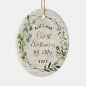 初めてのクリスマス結婚した樺の木ユーカリ写真 セラミックオーナメント (右)