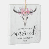 初めてのクリスマス結婚した牛素朴スカル写真 セラミックオーナメント (右)