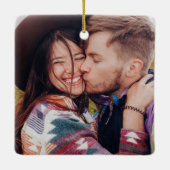 初めてのクリスマス結婚した牛素朴スカル写真 セラミックオーナメント (裏面)