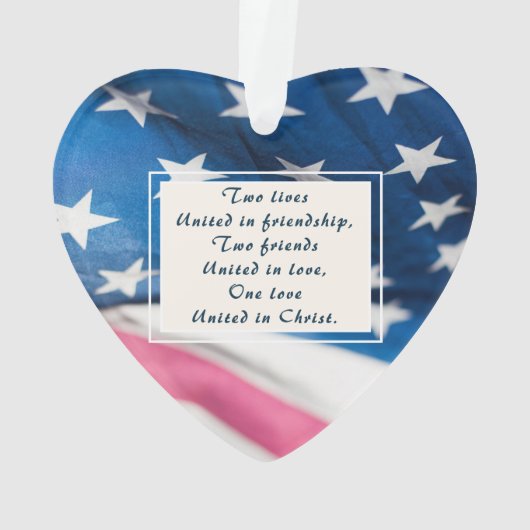 初めてのクリスマス結婚した米国国旗感動的 オーナメント (裏面)