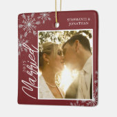 初めてのクリスマス結婚した赤い雪片の写真 セラミックオーナメント (左)