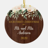 初めてのクリスマス結婚した赤面フローラ セラミックオーナメント (正面)