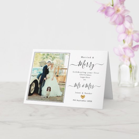 初めてのクリスマス結婚した金ゴールドハートカード カード (蘭)