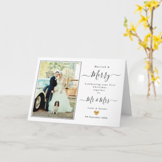 初めてのクリスマス結婚した金ゴールドハートカード カード (黄色い花)